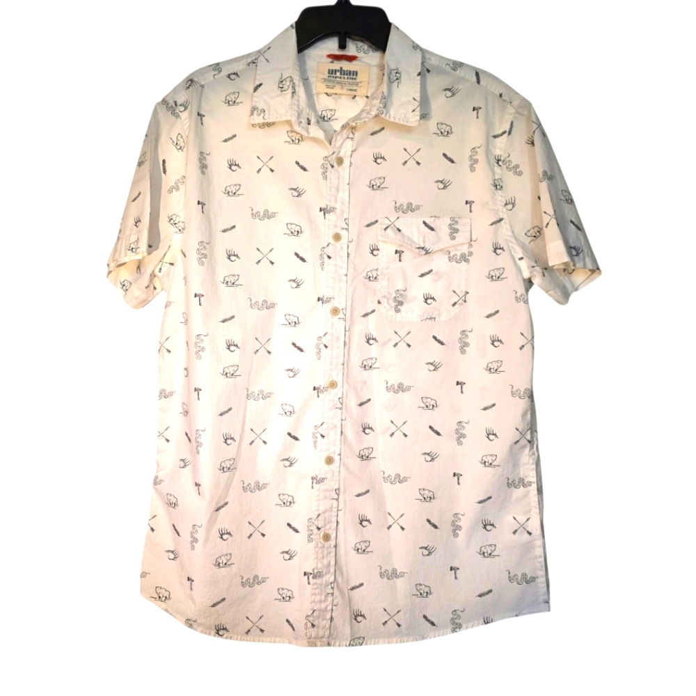 Urban Pipeline White Wildlife Patterned Men's Shirt L Like New